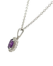Load image into Gallery viewer, 9ct White Gold Oval Amethyst And Diamond Cluster Pendant