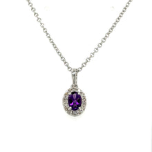 Load image into Gallery viewer, 9ct White Gold Oval Amethyst And Diamond Cluster Pendant