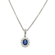 Load image into Gallery viewer, 18ct White Gold Sapphire And Diamond Oval Claw Set Cluster Pendant