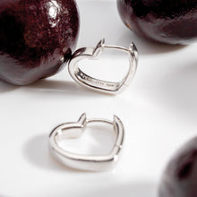 Load image into Gallery viewer, Love Silver Heart Outline Hinged Hoop Earrings