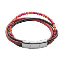 Load image into Gallery viewer, Reborn Multi Row Recycled Leather Bracelet With Stainless Steel Carnelian And Red Agate