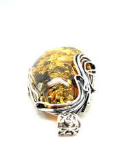 Load image into Gallery viewer, Statement Sterling Silver Pear Shaped Green Amber Pendant