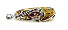 Load image into Gallery viewer, Statement Sterling Silver Pear Shaped Green Amber Pendant