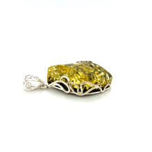 Load image into Gallery viewer, Sterling Silver Marquise Shaped Green Amber Pendant