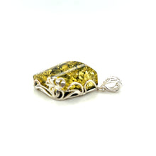 Load image into Gallery viewer, Sterling Silver Marquise Shaped Green Amber Pendant
