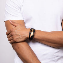 Load image into Gallery viewer, Black Leather Bracelet With ID Bar