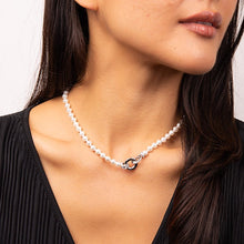 Load image into Gallery viewer, Shell Pearl & Zirconia Feature Clasp Necklace