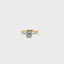 Load and play video in Gallery viewer, 18ct Emerald Cut And Brilliant Cut Diamond Halo Ring
