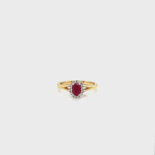 Load and play video in Gallery viewer, 18ct Yellow Gold Oval Ruby And Diamond Cluster Ring