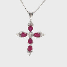 Load and play video in Gallery viewer, 18ct White Gold Ruby And Diamond Cross