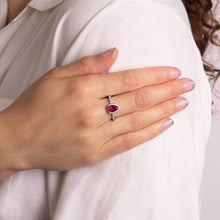 Load image into Gallery viewer, Ruby Red Colour Cubic Zirconia Cluster Ring