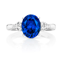 Load image into Gallery viewer, Three Stone Blue Oval Cut Cubic Zirconia Centre Ring
