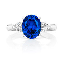 Load image into Gallery viewer, Three Stone Blue Oval Cut Cubic Zirconia Centre Ring