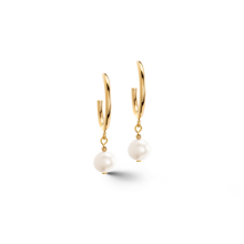 Load image into Gallery viewer, Earrings Creole Freshwater Pearls & Chunky Chain Navette Multi-Wear White-Gold