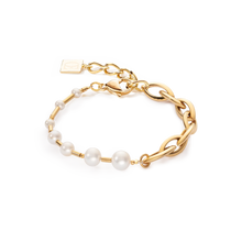 Load image into Gallery viewer, Bracelet Freshwater Pearls & Chunky Chain Navette Multi-Wear White Gold