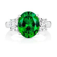 Load image into Gallery viewer, Three Stone Ring Green Oval Cubic Zirconia Centre Stone