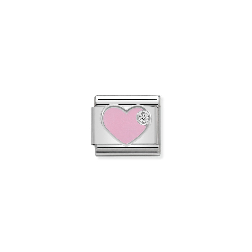 Composable Classic Link Pink Heart In Silver And Enamel With Stone