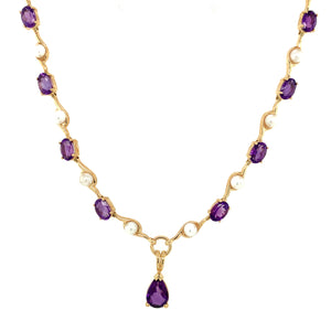 9ct Yellow Gold Amethyst And Cultured Pearl Necklace