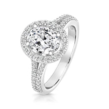 Load image into Gallery viewer, Oval Halo Style Ring With Pavé Set Split Shoulders