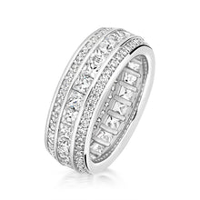 Load image into Gallery viewer, Three Row Eternity Princess Cut Centre And Round Stone Sides