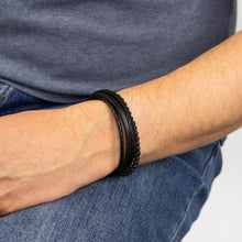 Load image into Gallery viewer, Reborn Multi Row Recycled Black Leather Bracelet With Lava Beads