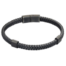 Load image into Gallery viewer, Reborn Plaited Black Recycled Leather And Black IP Bracelet