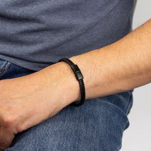 Load image into Gallery viewer, Reborn Plaited Black Recycled Leather And Black IP Bracelet