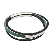 Load image into Gallery viewer, Multi Row Green Cork And Black Recycled Leather Bracelet