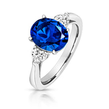 Load image into Gallery viewer, Three Stone Blue Oval Cut Cubic Zirconia Centre Ring