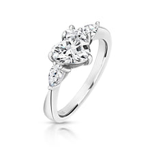 Load image into Gallery viewer, Three Stone Claw Set Ring Centre Heart Shape Cubic Zirconia
