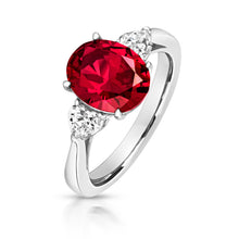 Load image into Gallery viewer, Three Stone Red Oval Cut Cubic Zirconia Centre Ring