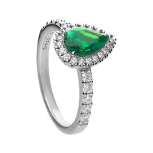 Load image into Gallery viewer, Green Zirconia Teardrop Ring with Pave Surround