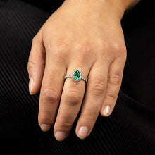 Load image into Gallery viewer, Green Zirconia Teardrop Ring with Pave Surround