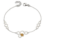 Load image into Gallery viewer, Bee And Honeycomb Sterling Silver And Yellow Gold Plated Bracelet