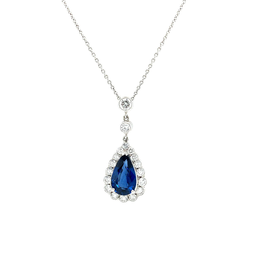 18ct White Gold Sapphire And Diamond Pear Shaped Pendant