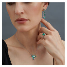 Load image into Gallery viewer, Three Stone Ring Green Oval Cubic Zirconia Centre Stone