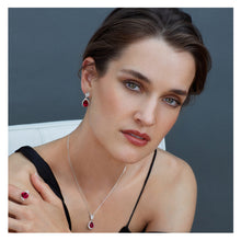 Load image into Gallery viewer, Three Stone Red Oval Cut Cubic Zirconia Centre Ring