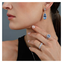Load image into Gallery viewer, Halo Style Ring With Split Shoulder 9x7mm Pale Blue Cushion Cut Centre