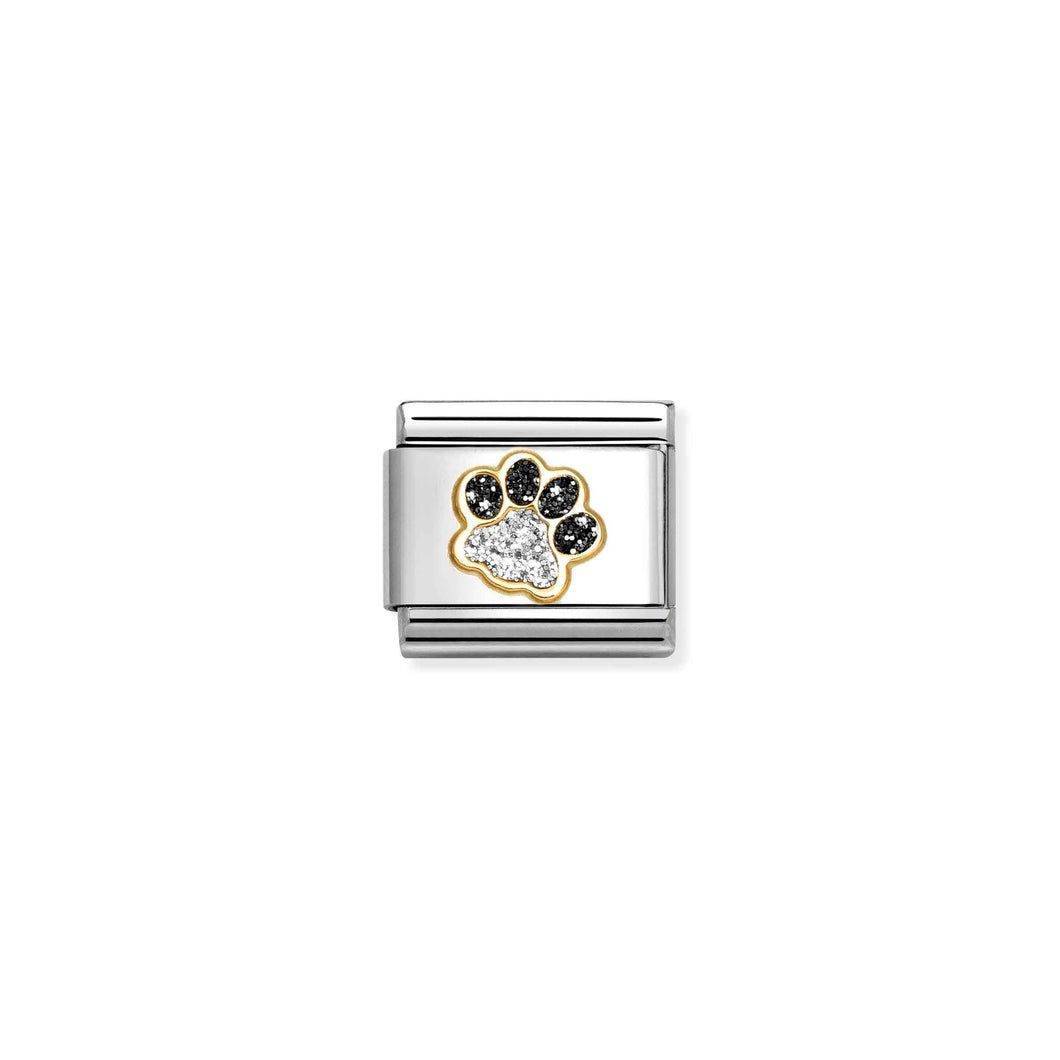 Composable Classic Link Bonded Yellow Gold And Enamel Silver Glitter Paw Print