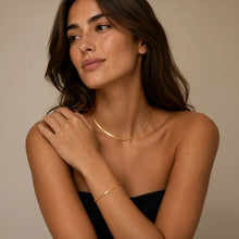 Load image into Gallery viewer, Flat Snake Chain Bracelet Gold Tone
