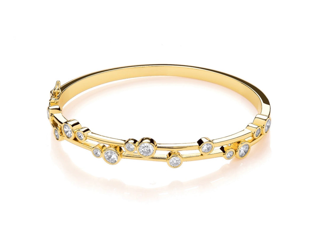 Gold Plated Sterling Silver Bubble Bangle - Clear Cubic Zirconia