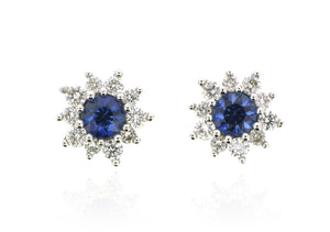 18ct Diamond And Sapphire Cluster Earrings