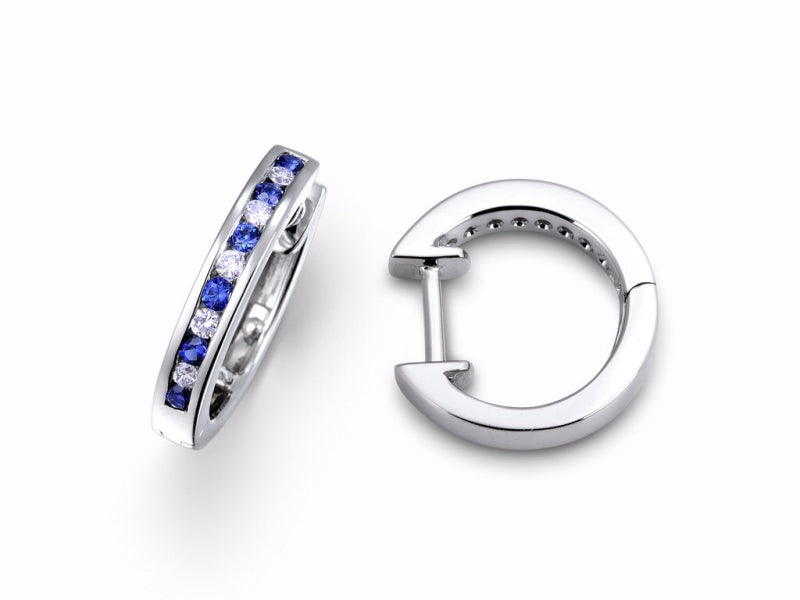 18ct White Gold Sapphire And Diamonds Hoop Earrings