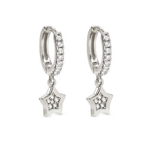 Load image into Gallery viewer, Petit Sparkle Hoop Earrings - Star Silver
