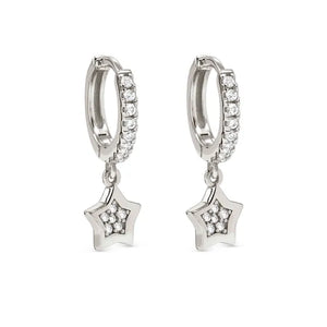 Petit Sparkle Hoop Earrings - Star Silver