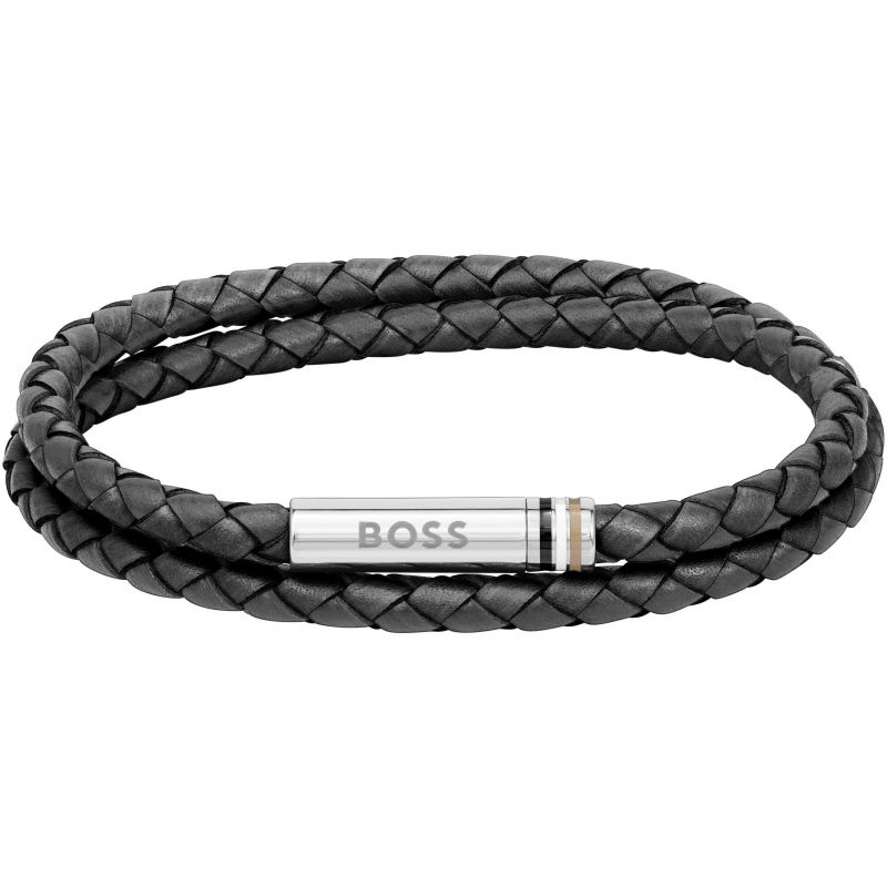 Ares Black Double Wrap Leather Bracelet