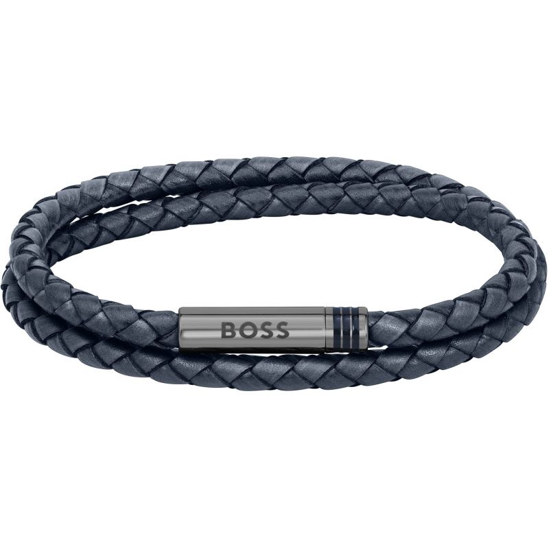 Ares Navy Double Wrap Leather Bracelet
