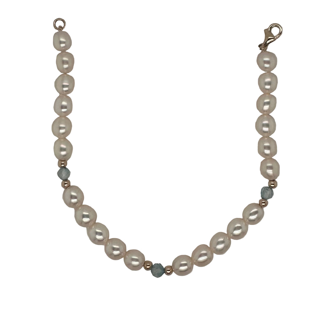 Freshwater Pearl And Blue Topaz Bracelet