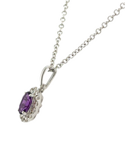 Load image into Gallery viewer, 9ct White Gold Oval Amethyst And Diamond Cluster Pendant
