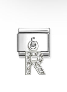Composable Classic Link Letter R Pendant In Silver And Stones